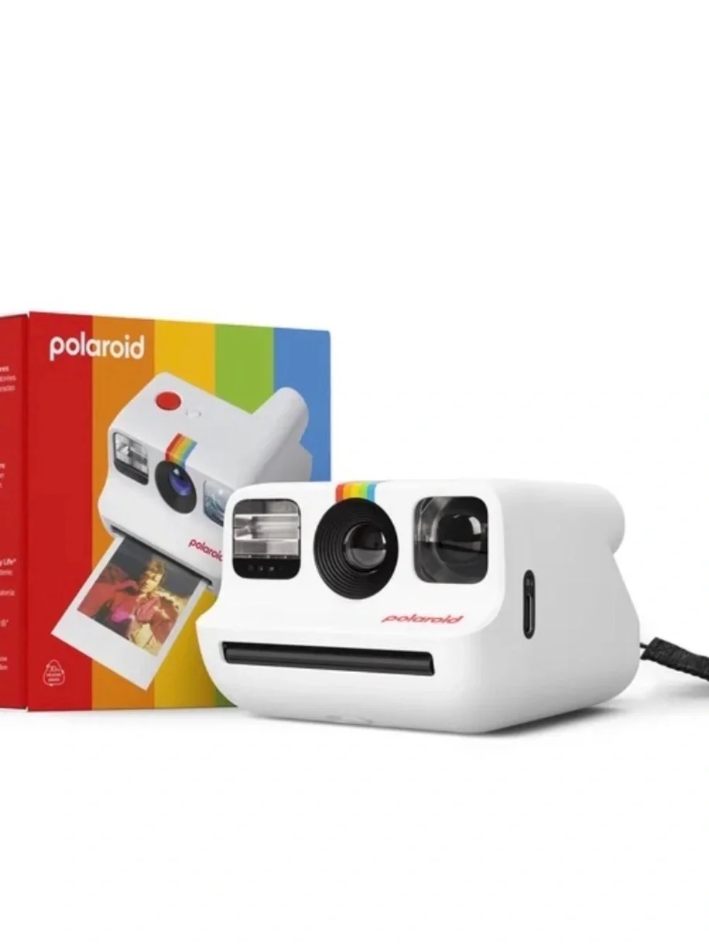 NEW, Never Used. Polaroid Go Instant Camera in White with Rainbow Accent